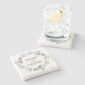 Grüne Eukalyptus Verlasse Grüne Botanische Hochzei Steinuntersetzer (Seitenansicht)