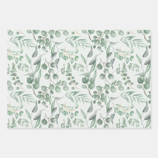 Grüne Eukalyptus Wasserfarbe Geschenkpapier Set (Vorderseite)