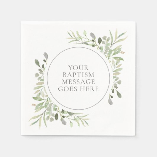 Grüne Eukalyptus Wasserfarbe Taufe Christening Serviette (Vorderseite)