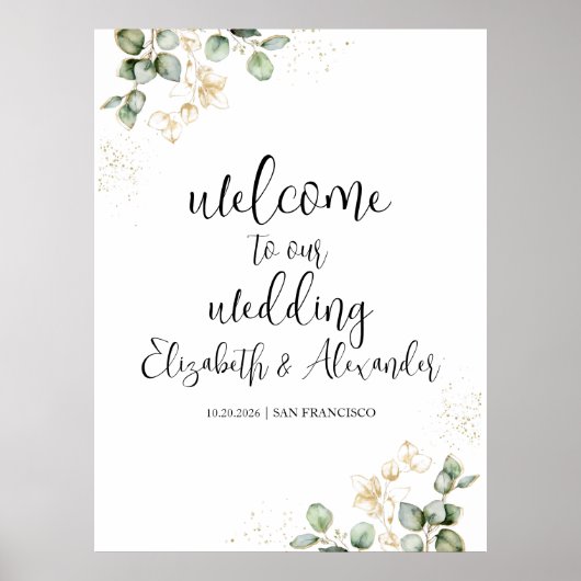 Grüne Eukalyptus Wedding Begrüßungszeichen Poster (Vorne)