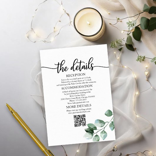 Grüne Eukalyptus Wedding Details QR RSVP Karte