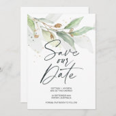 Grüne Eukalyptus Wedding Save the Date Invite Einladung (Vorne/Hinten)