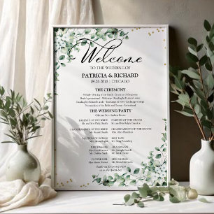 Grüne Eukalyptus Wedding Zeremony Programm Signatu Poster