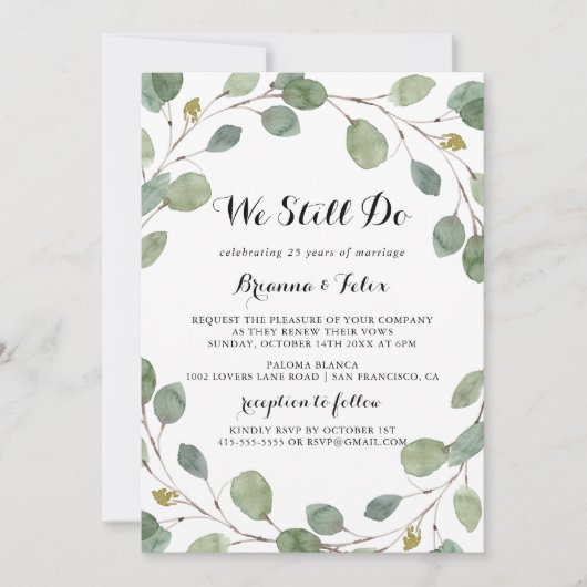 Grüne Eukalyptus Wir machen noch Vow Erneuerung Einladung (Vorderseite)