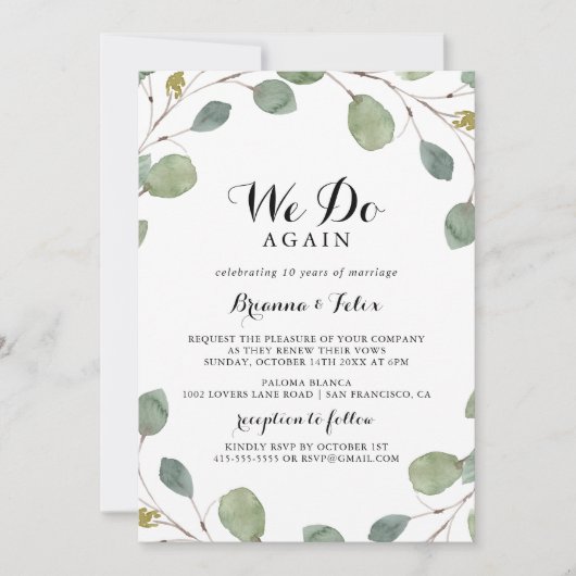 Grüne Eukalyptus Wir machen wieder Vow Erneuerung Einladung (Vorderseite)