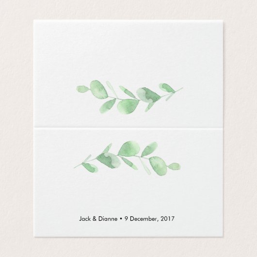 Grüne Eukalyptus-Zeltkarten | Hochzeitsplatzkarten (Außenseite Aufgefaltet)