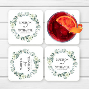 Grüne Eukalyptusblätter Grün Botanische Hochzeit Rechteckiger Pappuntersetzer