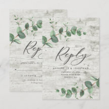 Grüne Eukalyptusblättrige Weißholz Hochzeit RSVP