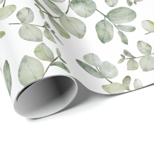 Grüne Eukalyputus-Wasserfarbe Geschenkpapier (Rolleneckpunkt)