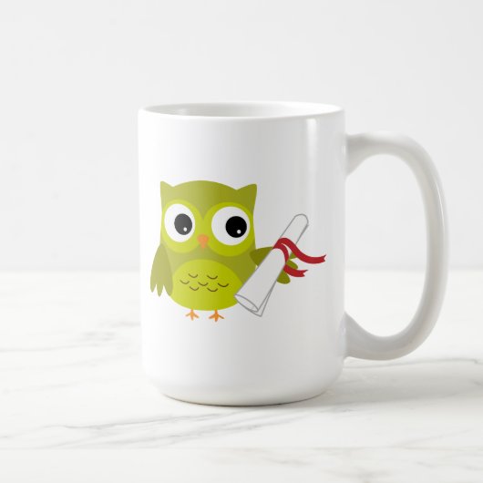Grüne Eule mit Diplomarbeit Abschluss Tasse (Rechts)