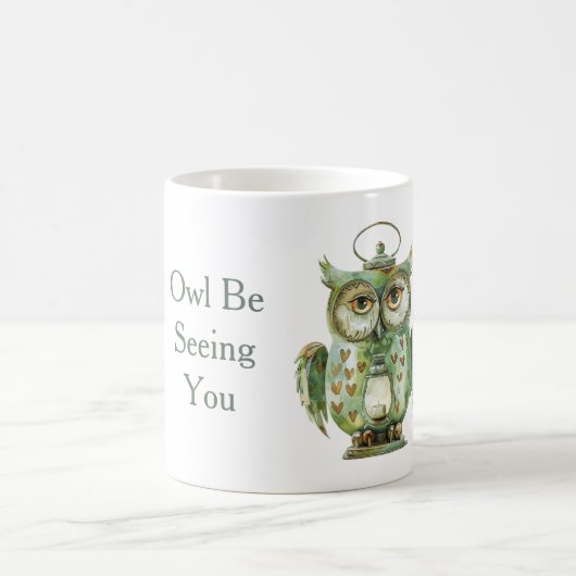 Grüne Eule wird dich sehen Kaffeetasse (Mittel)