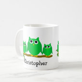 Grüne Eulen Design personalisiert Kaffeetasse (Vorderseite Links)