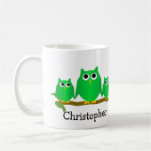Grüne Eulen Design personalisiert Kaffeetasse (Links)