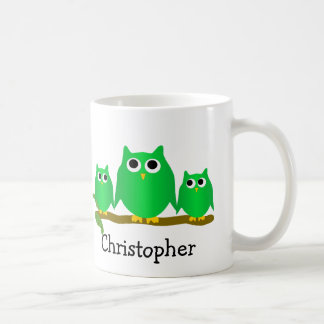 Grüne Eulen Design personalisiert Kaffeetasse