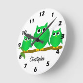Grüne Eulen Design Personalisiert Runde Wanduhr (Winkel)