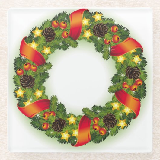 GRÜNE EVERGREEN CHRISTMAS KRIEG MIT ROTEN RIBBONEN GLASUNTERSETZER (Vorderseite)