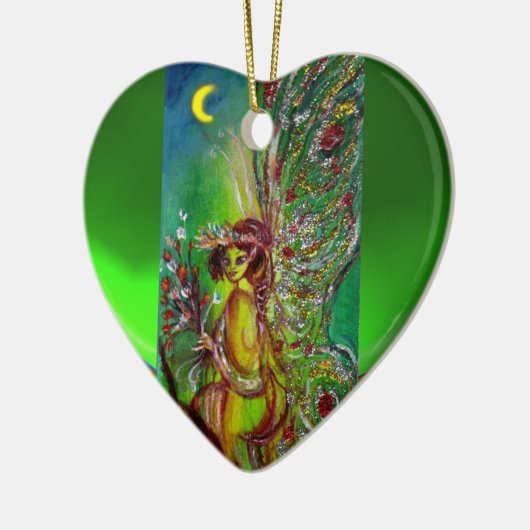 GRÜNE FAIRE IM MOONLIGHT Emerald Gemstone Keramikornament (Links)