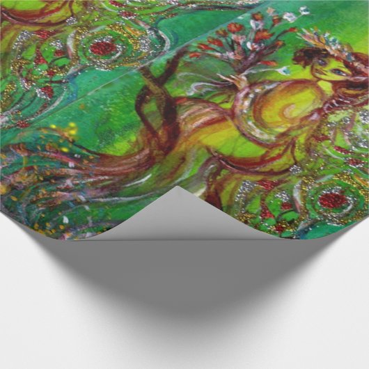 GRÜNE FAIRE MIT GOLDSILBERN-GLITZERN IN MONLIGHT GESCHENKPAPIER (Ecke)