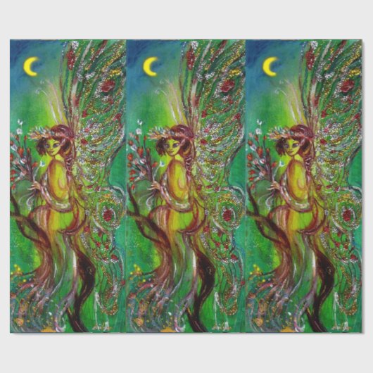 GRÜNE FAIRE MIT GOLDSILBERN-GLITZERN IN MONLIGHT GESCHENKPAPIER (Flach)