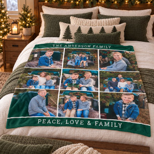 Grüne Familien-Fotocollage Frieden Liebe Fleecedecke