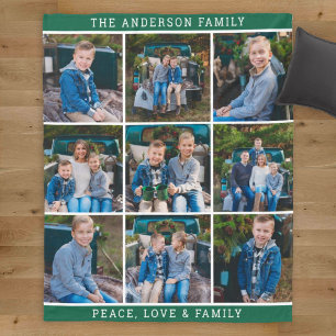 Grüne Familien-Fotocollage Frieden Liebe Fleecedecke