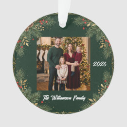 Grüne Familienfoto-Weihnachtsacryl-Verzierung Ornament