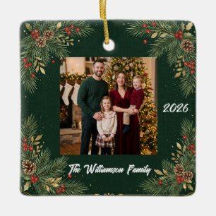 Grüne Familienfoto-Weihnachtskeramik-Ornament Keramikornament
