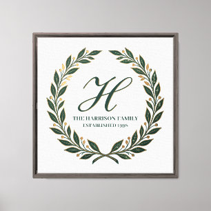 Grüne Familienmonogramm-Leinwand Laurel Script Ini Leinwanddruck