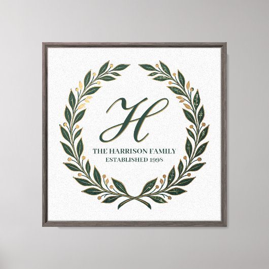 Grüne Familienmonogramm-Leinwand Laurel Script Ini Leinwanddruck (Vorderseite)