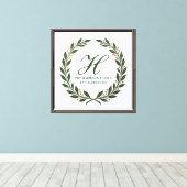 Grüne Familienmonogramm-Leinwand Laurel Script Ini Leinwanddruck (Insitu (Holzboden))
