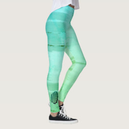 Grüne Fantasie Wasserfarbe Tropisches Leaf Leggins