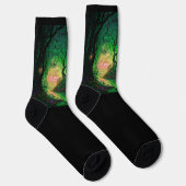 Grüne Fantasy Garden Szene auf schwarz Socken (Rechts)