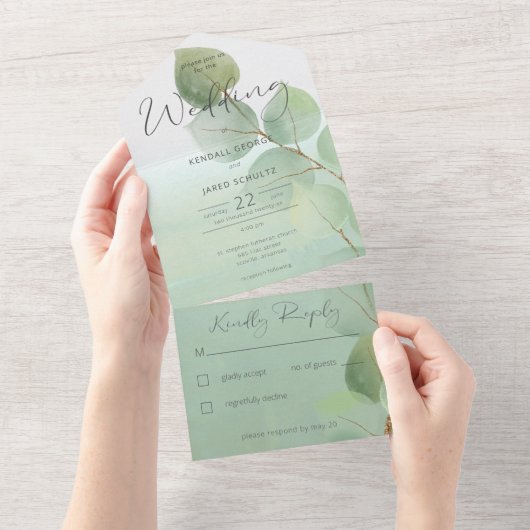 Grüne Farbe Eukalyptus Kein Abendessen All In One Einladung (Abreißen)