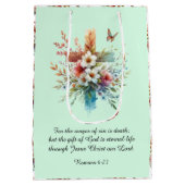 Grüne Farbe Kreuz Blume Christlich Ostern Mittlere Geschenktüte (Rückseite)