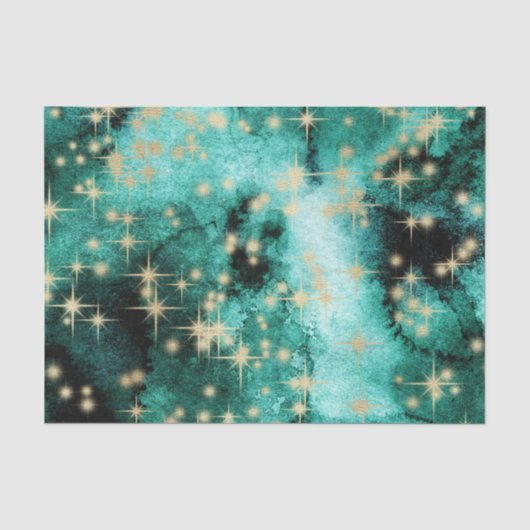 Grüne Farbe mit Golden Star Burst Seidenpapier (Vorderseite)