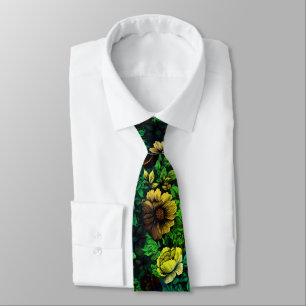 Grüne Farbe Vintage-Blumenmuster Krawatte