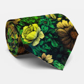 Grüne Farbe Vintage-Blumenmuster Krawatte (Gerollt)