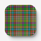 Grüne farbenfrohe Gingham-Karo-Muster Pappteller (Vorderseite)