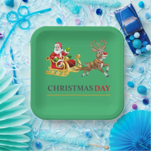 Grüne farbenfrohe Weihnachtsfeier 9" Square Paper  Pappteller (Party)