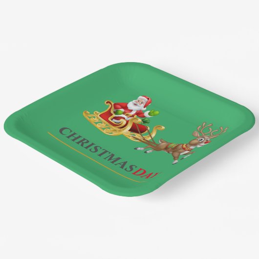 Grüne farbenfrohe Weihnachtsfeier 9" Square Paper Pappteller (Gewinkelt)