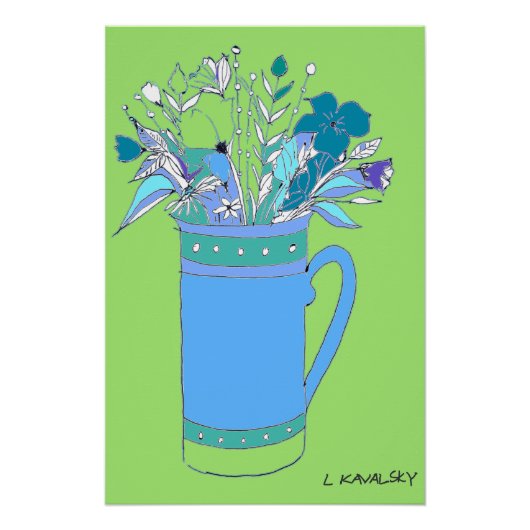 Grüne, farbige Blume in einem Tasse Poster (Vorderseite)