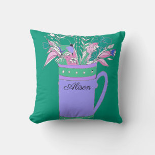 Grüne farbige Blume in einer Tasse Originaldesign Kissen