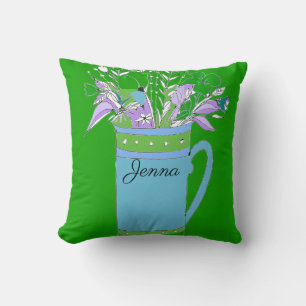 Grüne farbige Blume in einer Tasse Originaldesign Kissen