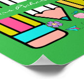 Grüne Farbige Lehrerin Cartoon Bleistift-Poster Poster (Ecke)