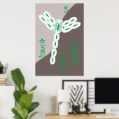 Grüne Farbspritzer fliegende florale Libelle Poster (Heimbüro)