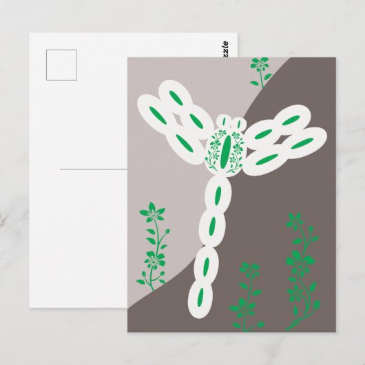 Grüne Farbspritzer fliegende florale Libelle Postkarte (Vorne/Hinten)