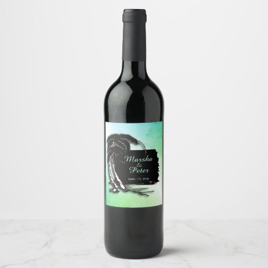 Grüne Farbtöne und Datum des tropischen Designs Weinetikett (Vorderseite)