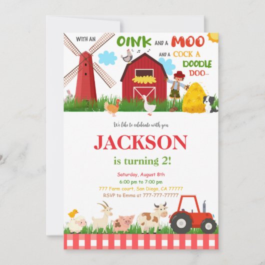 Grüne Farm Geburtstagspartei Einladung (Vorderseite)