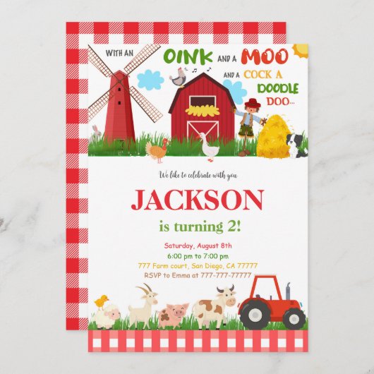 Grüne Farm Geburtstagspartei Einladung (Vorne/Hinten)