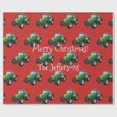 Grüne Farm Traktoren auf Roten Weihnachten Geschenkpapier (Flach)